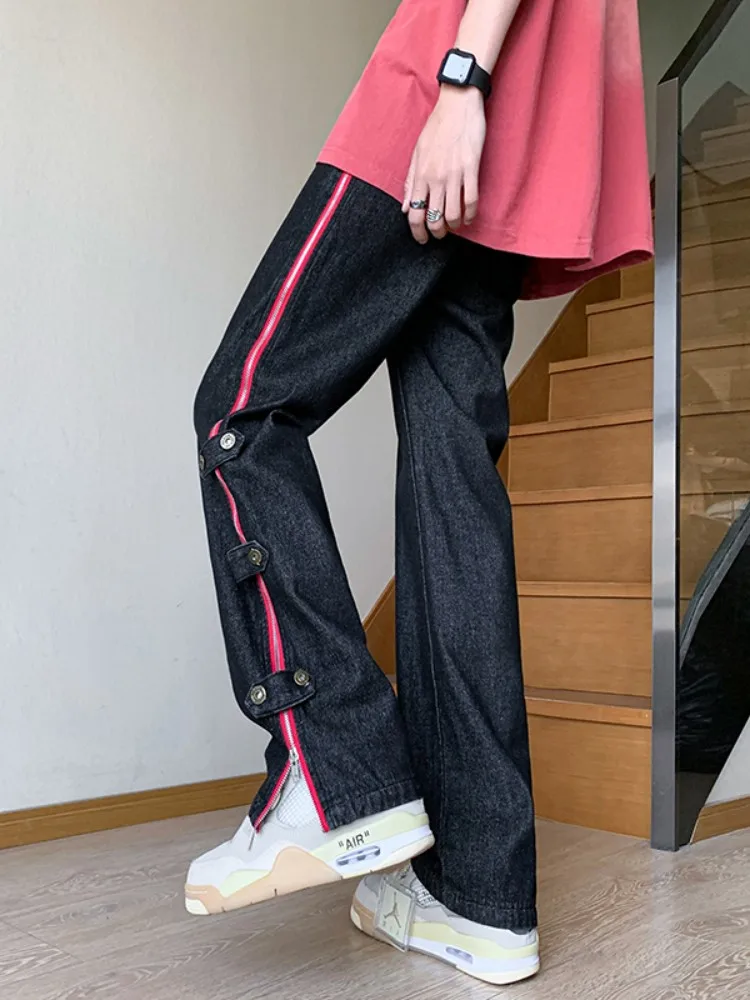 

Spring Autumn Thin Straight Leg Casual Jeans Men's Dark Style Trendy American Functional Cargo Pants Youth Popular Long Trousers