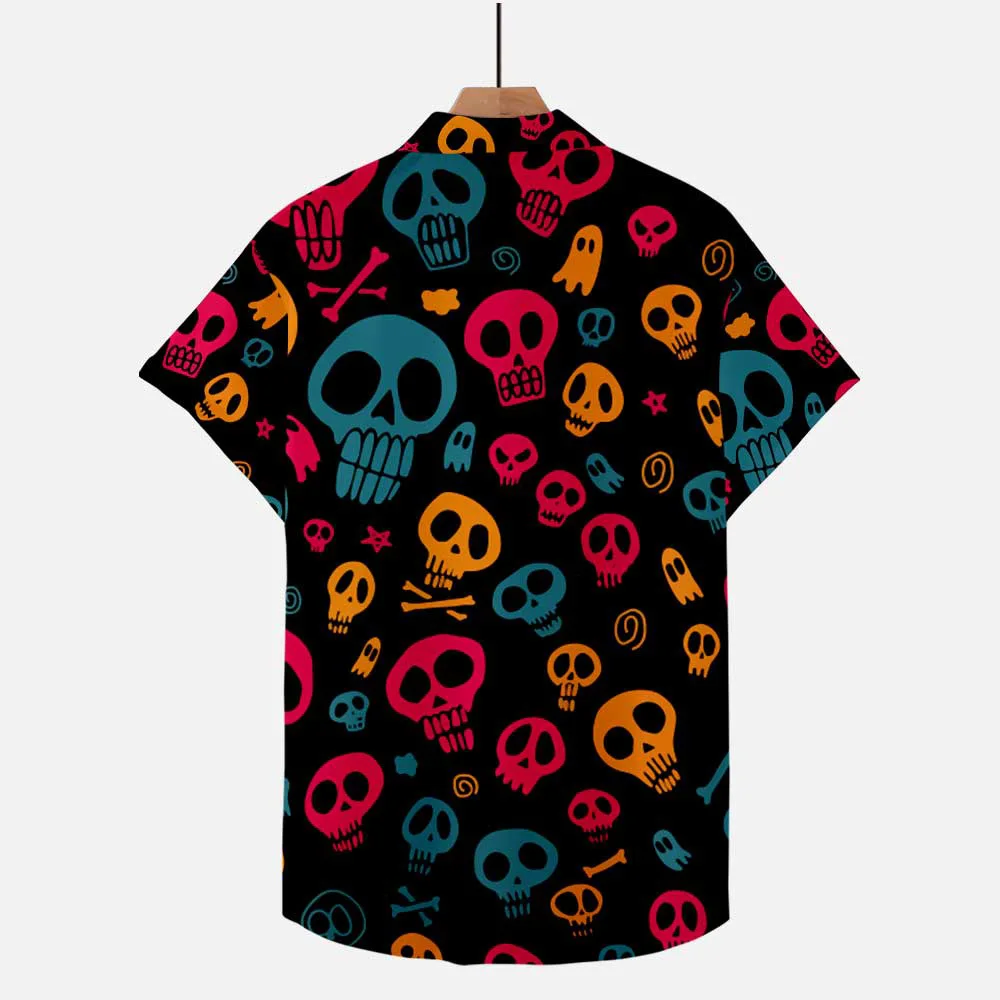 2024 Heren Zomer Casual Korte Mouwen Shirts Halloween Skull 3d Print Hiphop Shirts Plus Size