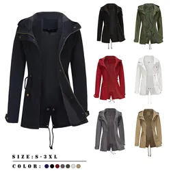 Autumn Winter New Women's Windbreaker Female Zipper Hooded Long Jacket Women Large Loose Solid Color Jacket Women's Trench Coat