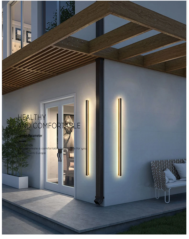 IP65 Waterproof Long LED Wall Lamp 110V 220V Outdoor Garden Villa Porch Indoor Decor Lighting Exterior Wall Sconce