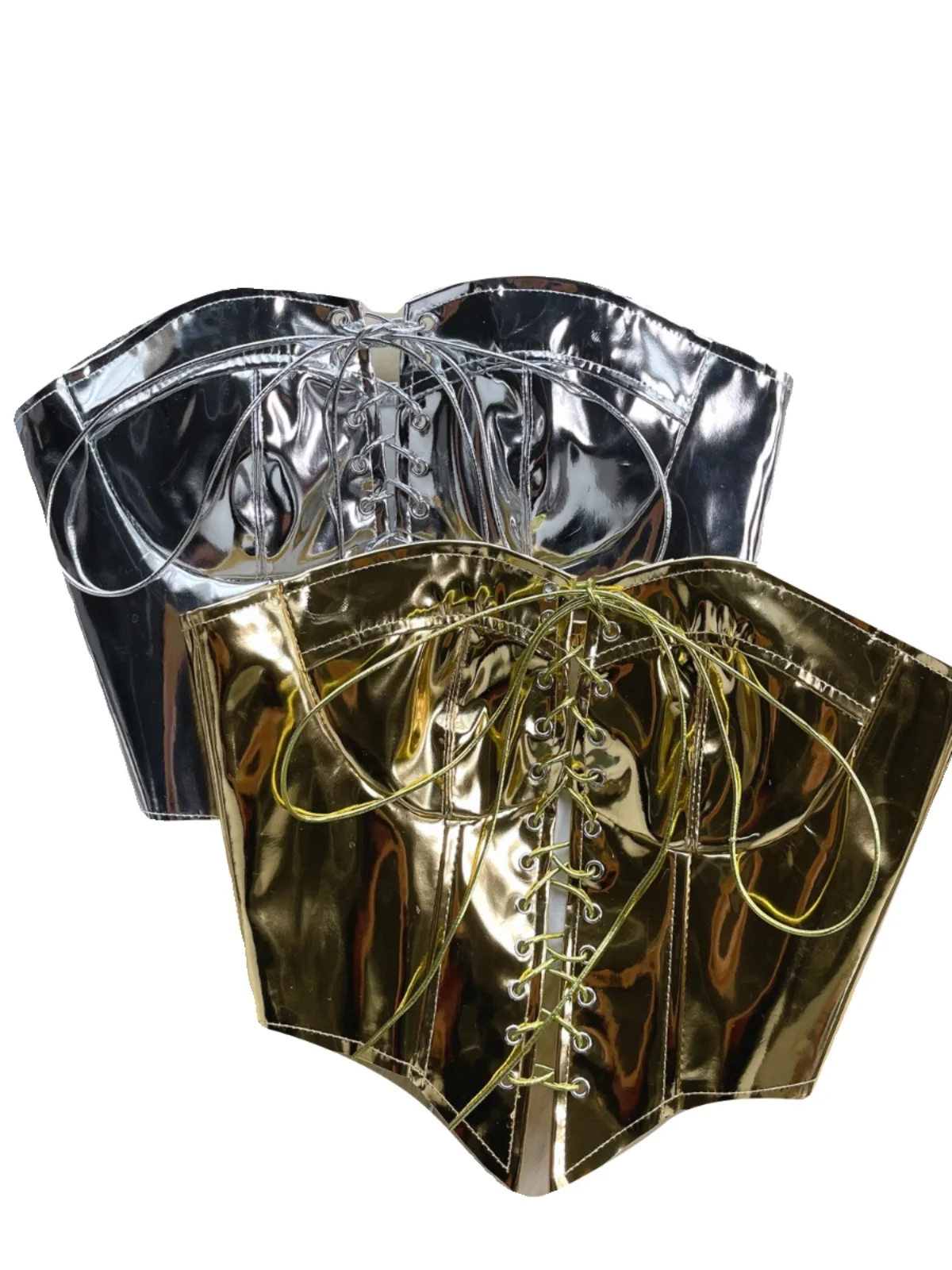 iny Metal Feel Boudoir Sle Wrap Chest Design Belted ort Crop Top Belly Baring Tube Top Base irt for Young Women