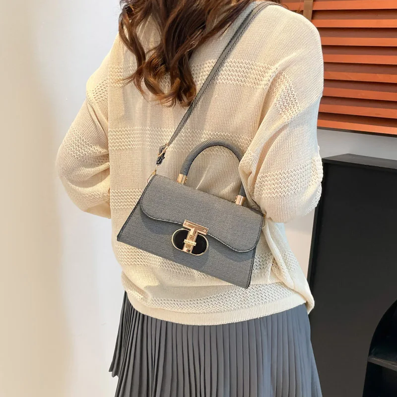 

2025 Buckle Top Handle Bag, Women's Niche Textured Shoulder Purse, Casual Day to Night Crossbody, Minimalist Sling Bag