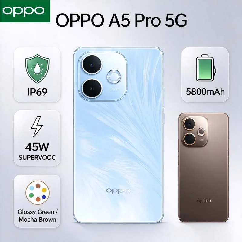 2026 New OPPO A5 Pro 5G Global Version Smartphone 6.67' 120Hz Display 5800mAh Battery 45W Fast Charge AI Dual Camera Dual SIM