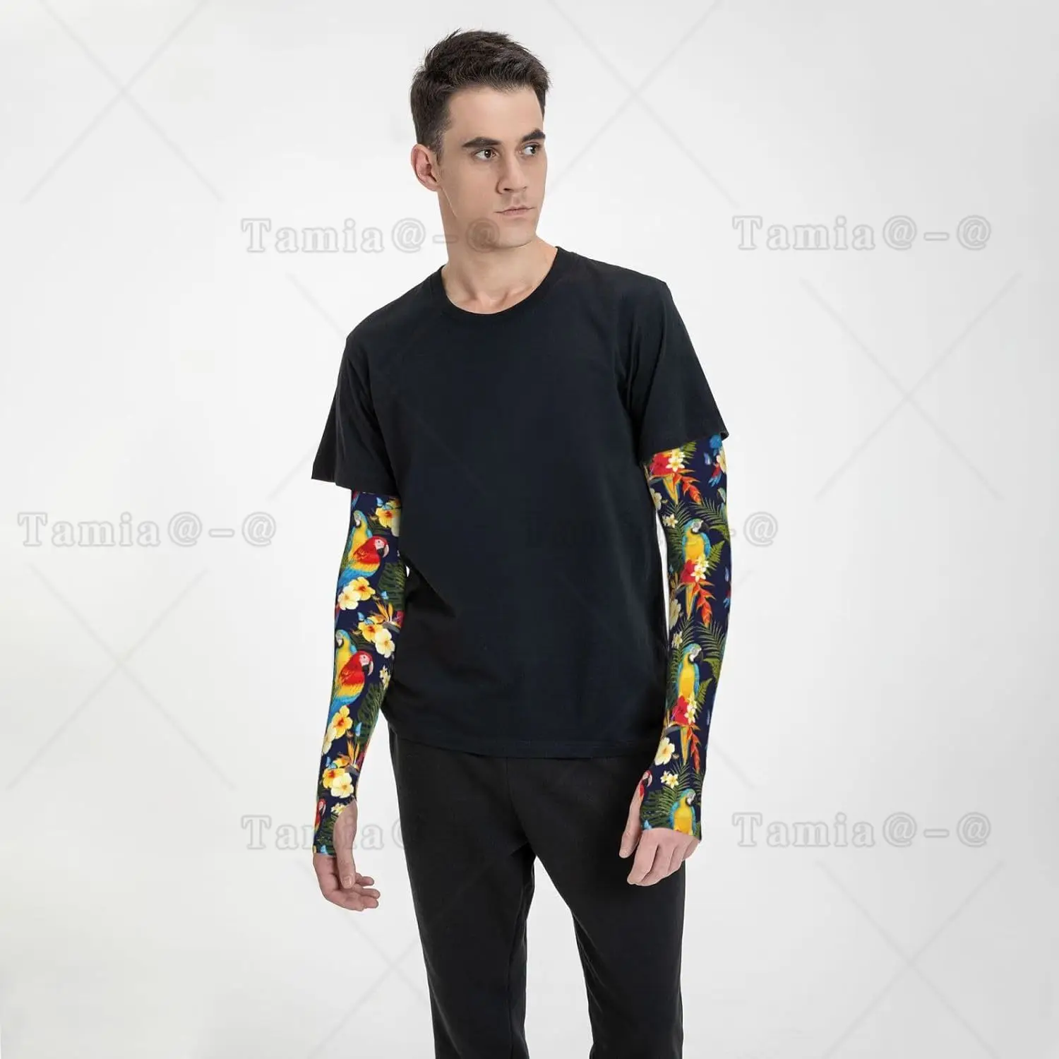 Cooling Arm Sleeves for Men Women Uv Protection Colorful Macaw Parrot Plant Tattoo Sleeves to Cover Arms for Women Men