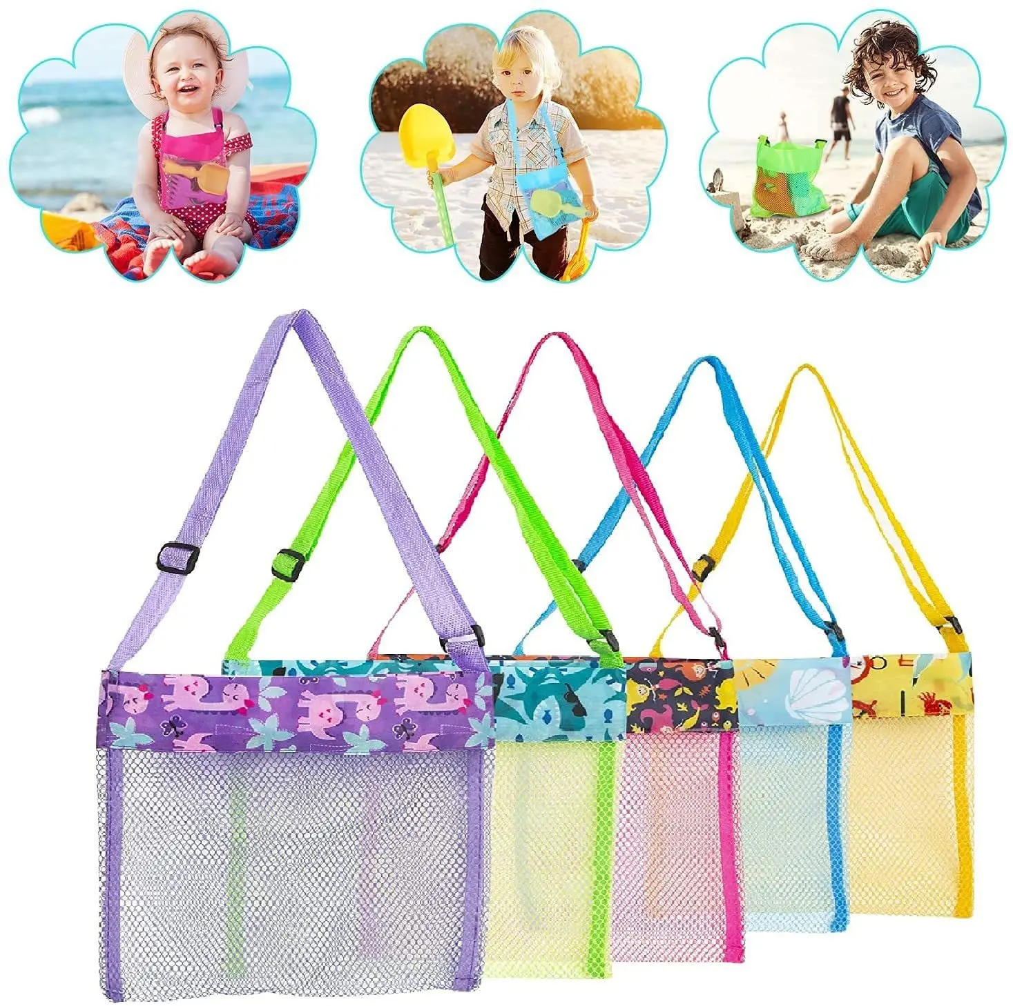 Hot New Style Foldable Women Girls Beach Toy Mesh Bag Shell Collecting Bag Storage Case Swimming Accessories Storage Bag 2024