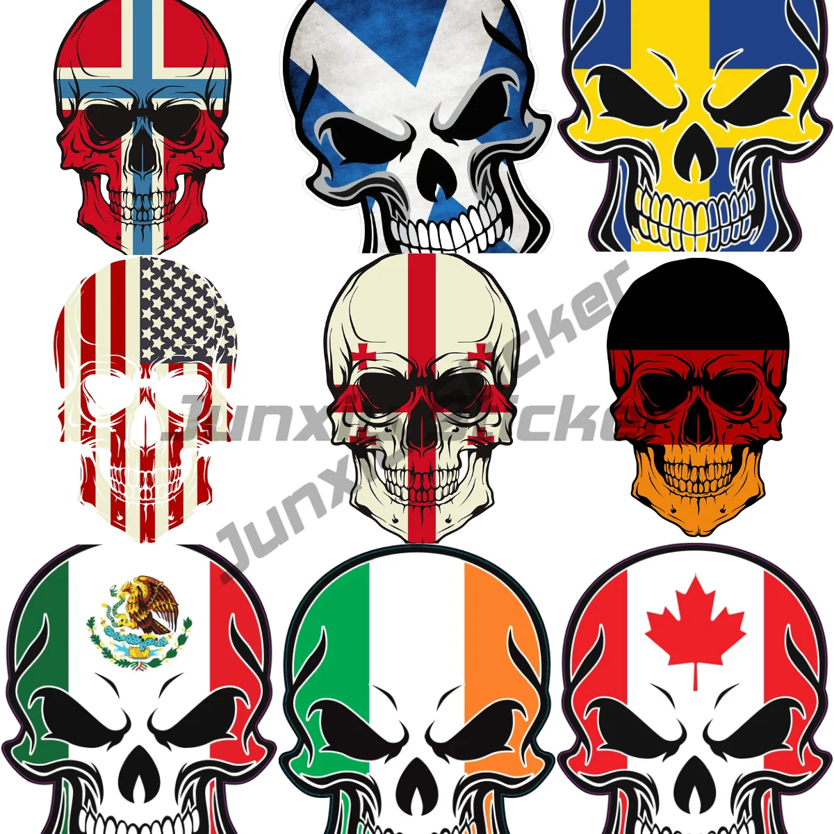 

United States Sweden Norway Georgia Finland Germany Mexico Ireland Canada Flag Skeleton Car Stickers Vinyl Self-adhesive Decal