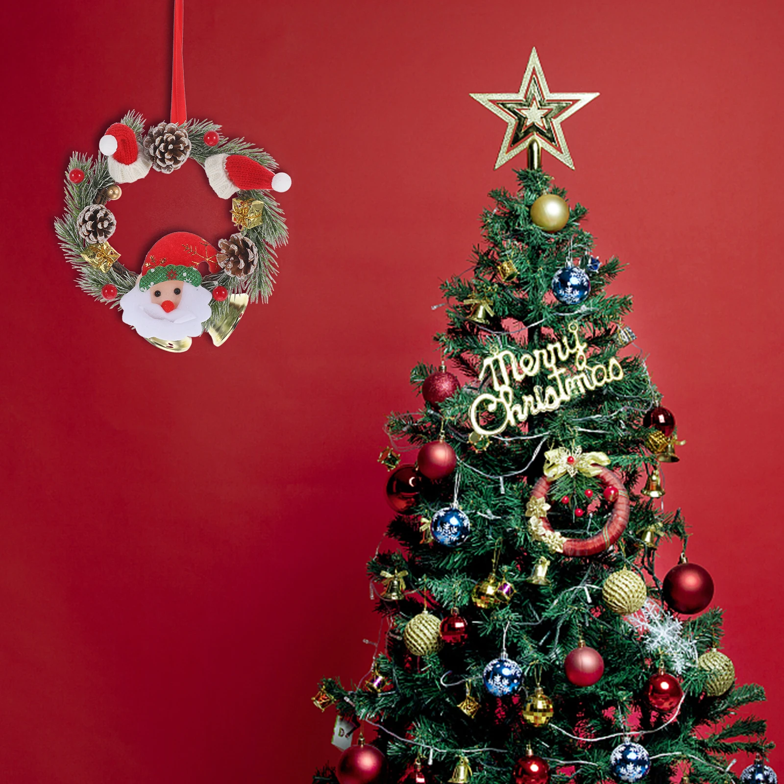 

Christmas Wreath Hanging Garland Wall Pendant for Windows Wedding Bell Artificial Festival Plastic Rattan