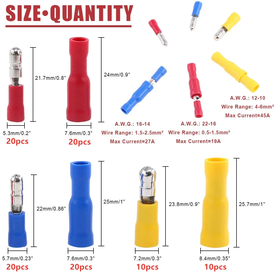 20 مجموعة رصاصة تجعيد موصلات الأسلاك الطرفية ذكر أنثى اتصال مختوم لصق سريع سيارة السيارات والكابلات الكهربائية #2
