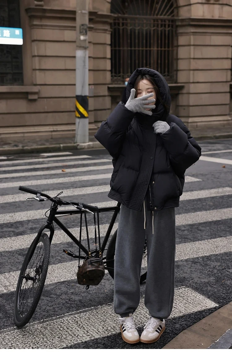 Parka corta con capucha coreana, Chaqueta informal de algodón, abrigo holgado para estudiantes, ropa acolchada gruesa y cálida para mujer