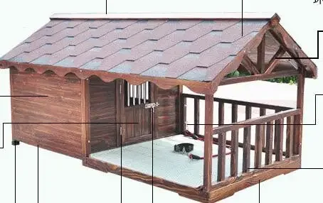 Rainproof outdoor carbonized solid wood dog house, large dog cage in courtyard enclosure, waterproof wooden kennel