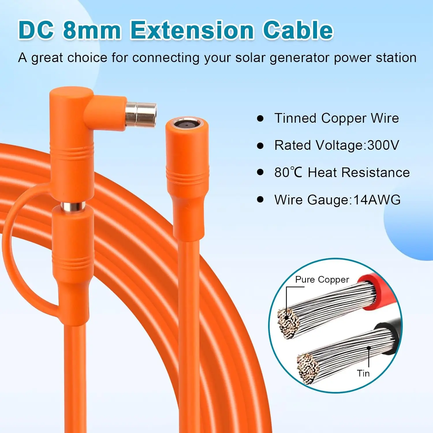 14AWG DC 8mm Extension Cable for Jackery Solar Generator, 100FT DC7909 Female to DC7909/8020 Male Power Cord, Compatible