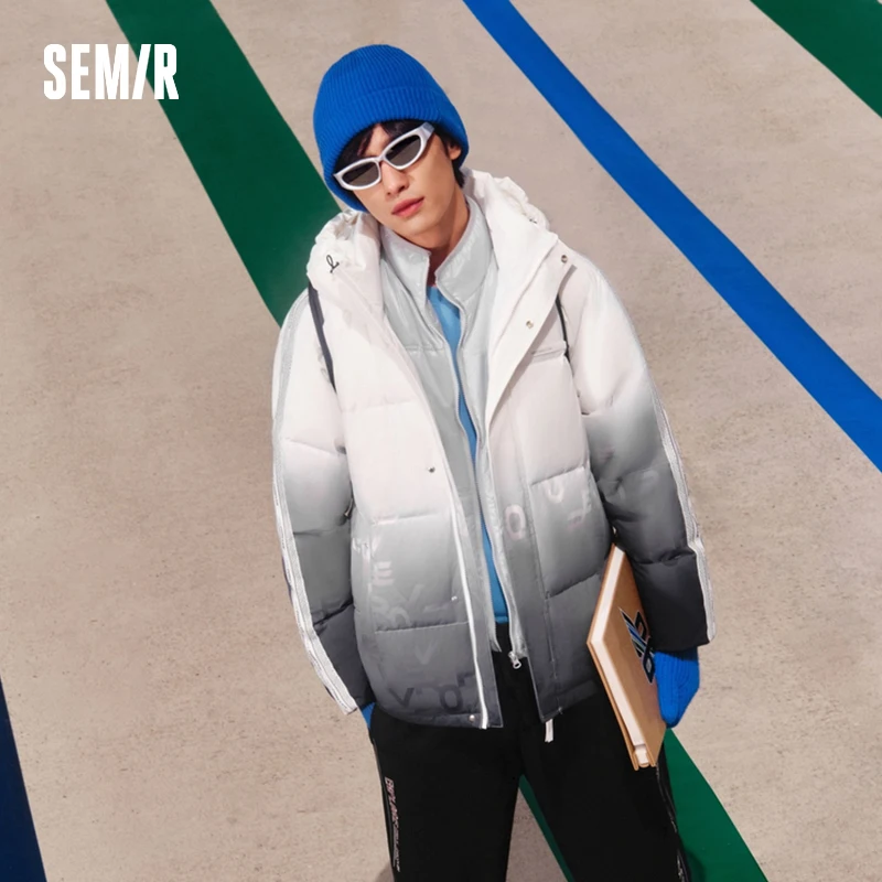 Semir Down Jacket Men 2024 Winter Youthful Trendy Gradient Retro Printed Waterproof Coat