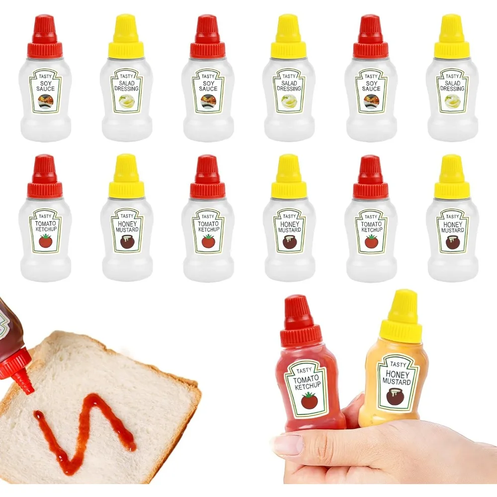 12pcs Mini Portable Condiment  Squeeze Bottles Set Easy To Fill and Use Perfect for Lunch Box & Picnic Dressing Dispensers