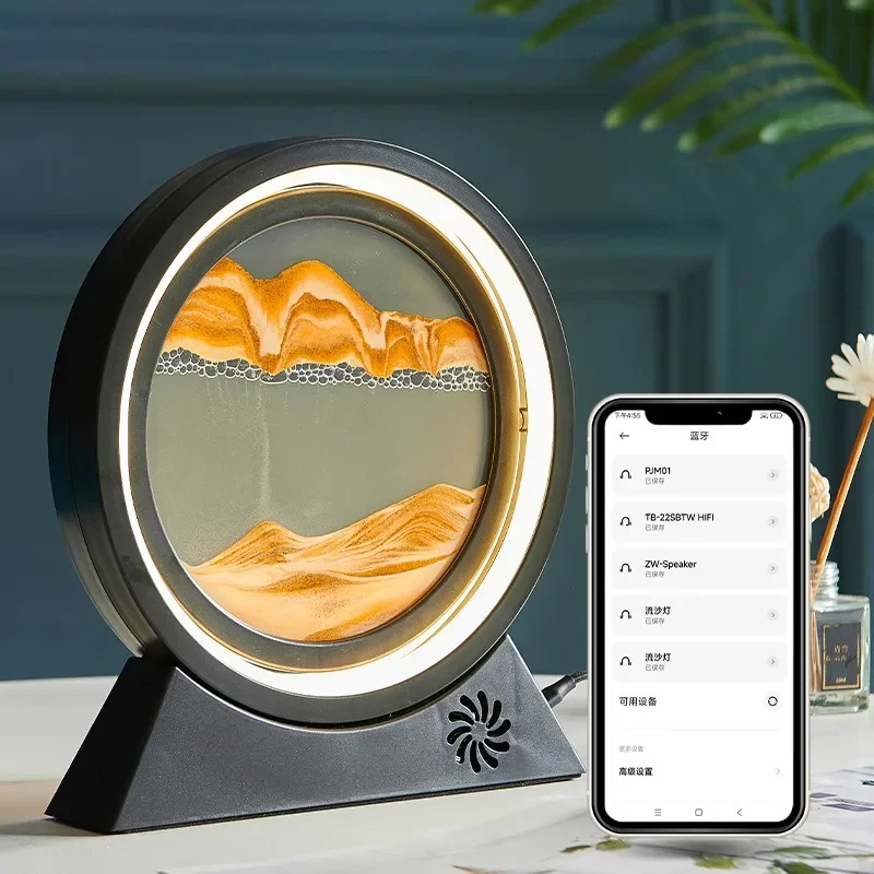 블루투스 스피커 크리에이티브 다이나믹 미학적 퀵샌드 페인팅 모래 시계 조명, 데스크탑 장식, 분위기 테이블 풍경 