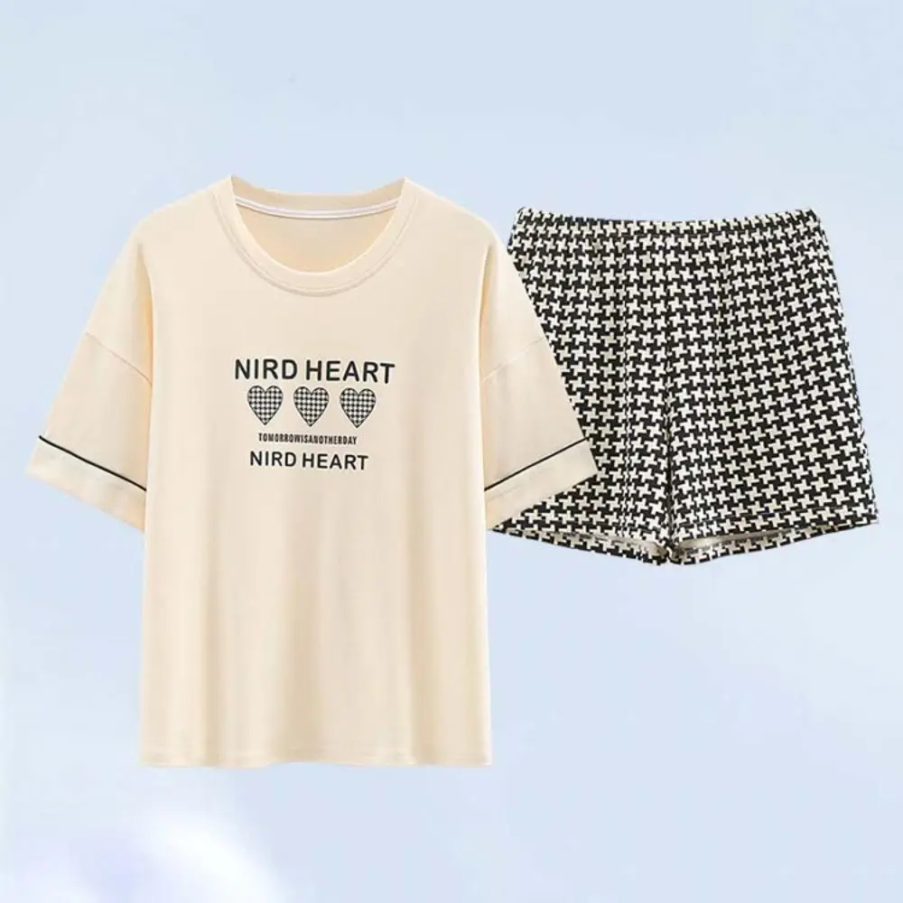 

Fashion Flower Cotton Shorts Pajamas Set Thin Bear Rabbit Women Nightwear Suit Short Sleeve Loose Cartoon Cotton Pajamas Gifts