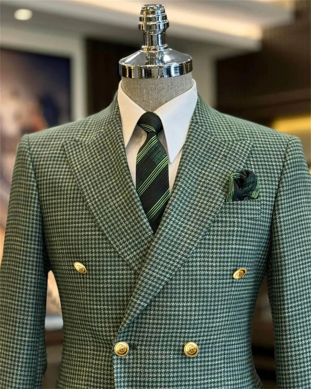 Houndstooth Wool Blend Men's Suit Jacket Fashion Man Blazers Tailor-made Suits Jacket Double breasted slim fit Suit Jacket