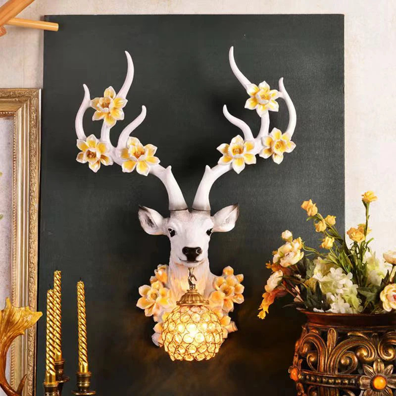 TYLA Contemporary Deer Wall Lamp LED Creative Plum Blossom Decor Resin Sconce Light for  Home Living Room Bedroom