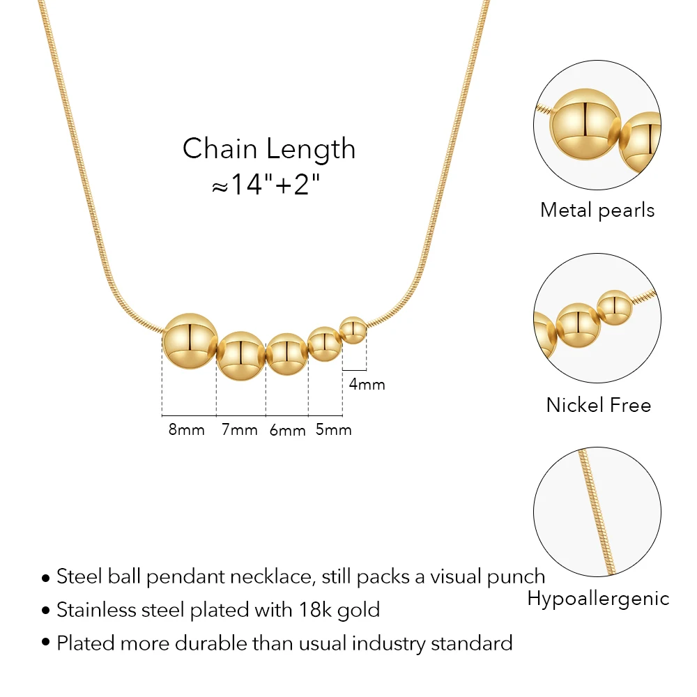 ENFASHION Collares Para Mujer Snake Chain Ball Pendant Necklace For Women's Stainless Steel 18K Gold Plated Jewelry Gift P3458