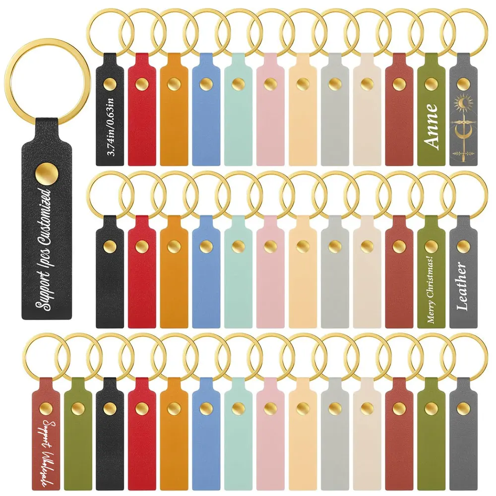 

Creative Simple Solid Color PU Short Leather Keychain Customized Name Logo Text Keyring Car Moto Pendant Key Chain Ring Gift