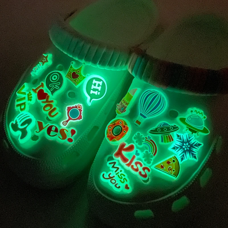 New Luminous Shoe Charms Set for Clog Sandals Decoration DIY Shoe Charm Pins for Men Women Kids Letters Rainbow Food