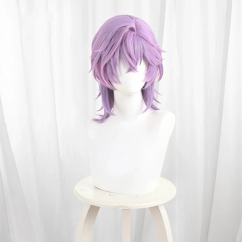 Perruque de Cosplay synthétique courte violette pour hommes et femmes, perruque de jeu Genshin Impact Durin, résistante à la chaleur, accessoire de fête d'halloween