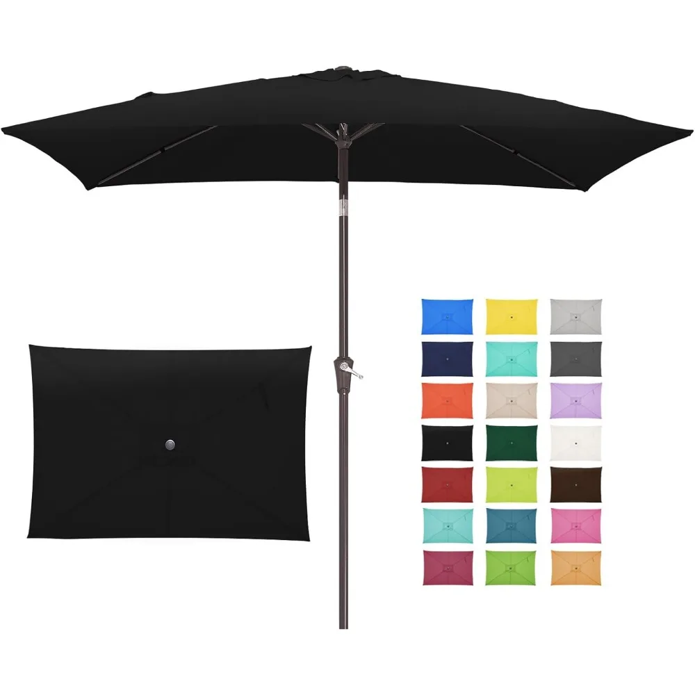 

6.5x10 ft Rectangular Patio Umbrellas Outdoor Market Umbrella with Push Button Tilt and Crank, Rectangle Table Umbrella 6 Sturd