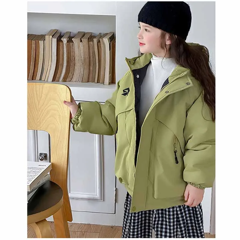 

Girls Boys Thicken Coat Girls Warm Jacket Winter Hooded Outerwear Children's Zipped Long-Sleeved Windbreaker Autumn Parkas