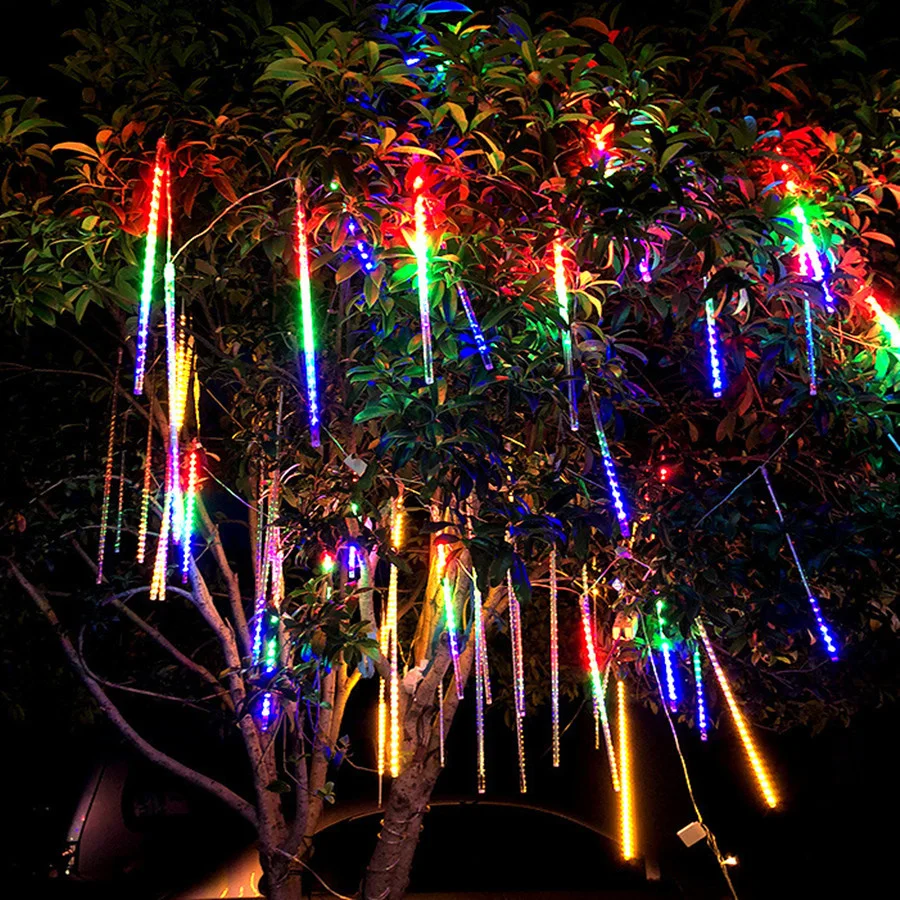 2024 New Year Christmas Decoration String Lights 30CM 50CM Outdoor Garland Meteor Shower Fairy Lights for Party Garden Holiday