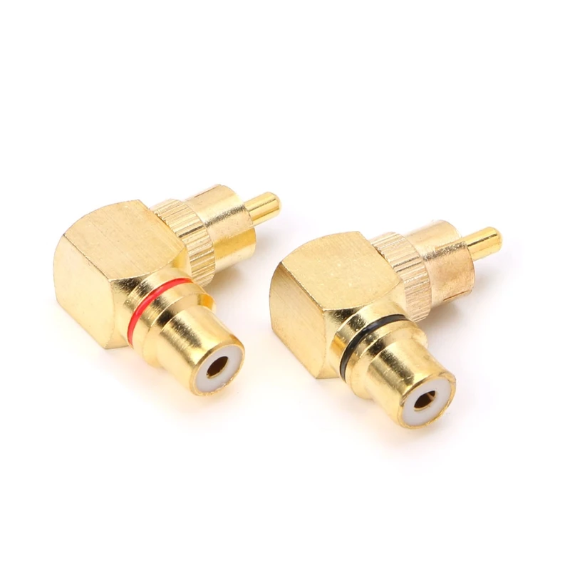 2X Brass RCA Male To Female Gold Plated Connector 90 Degree Adapters