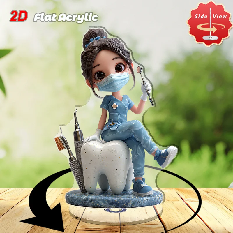 2D Flat, 1pc Rotating Dental Wall Decor - 360° Spinning Female Dentist Figure on Shiny Teeth, Suitable for Dental Clinics, Home,