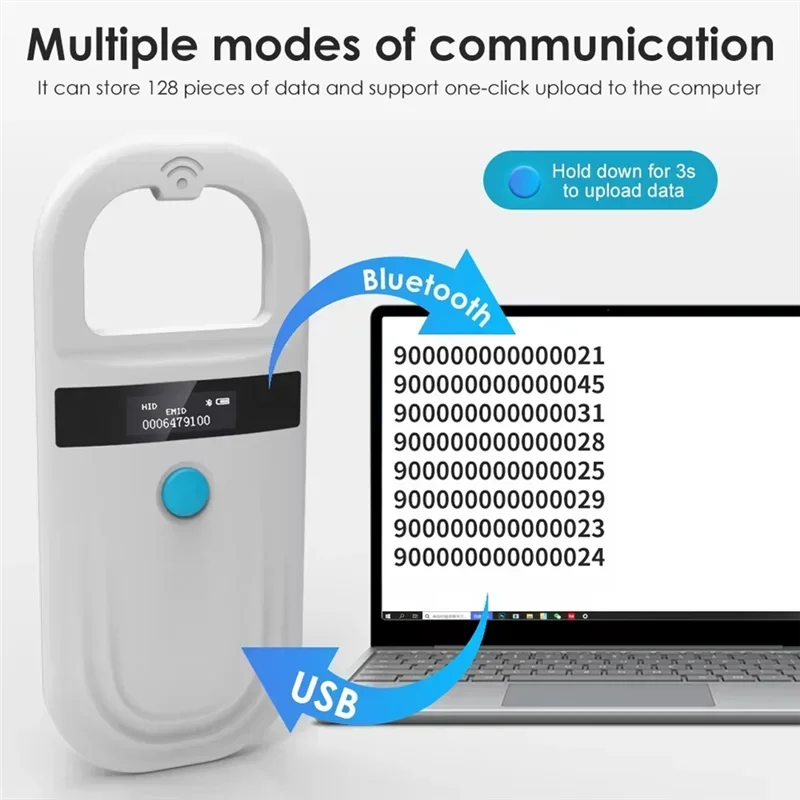 5YOA Handheld Animal RFID Reader 134.2Khz Pet Cat Dog Micro Chip Scanner FDX-B USB Bluetooth Glass Tag Reader