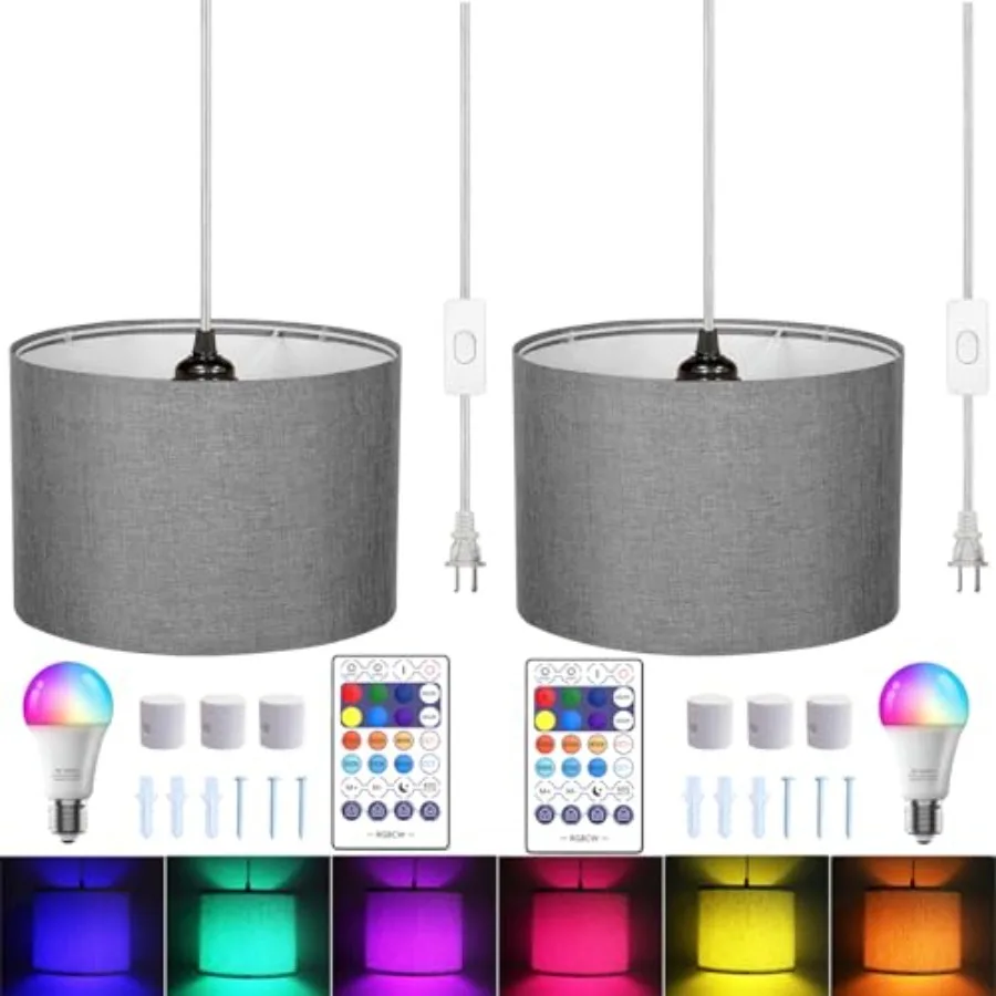 

15Feet Plug in Pendant Light with SwitchHanging Lamp with Plug in Cord Hanging Light Pendant Lamp with Remote Control Pendant L