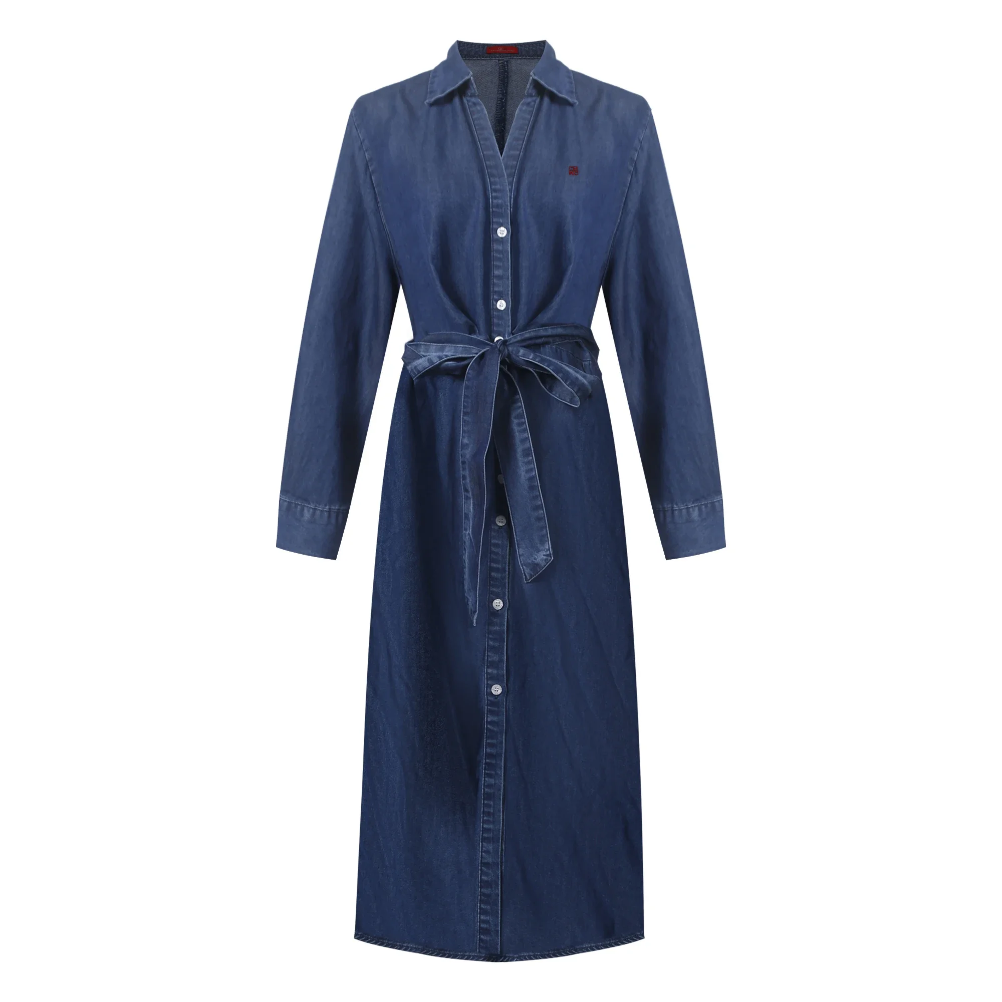 CHCH-Robe Longue Brodée en Denim pour Femme, Chemise Élégante à Col Polo, Manches sulf, Poches, Bureau