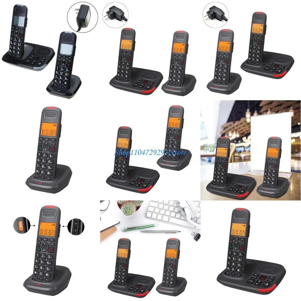 Y2GD D1015TAM-D Cordless Landline Phone Two Handles with Phone Storage and Easy to Operate Multiple Function Low Radiation