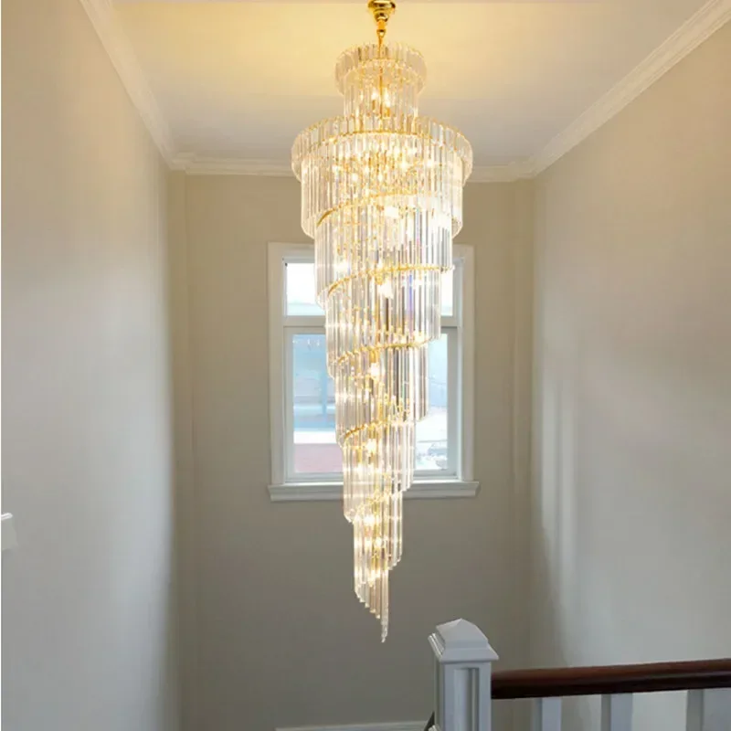 Modern Large Crystal Chandelier Nordic Staircase Chandelier For Villa Duplex Building Hotel Decor Luxury Project Hanging Light