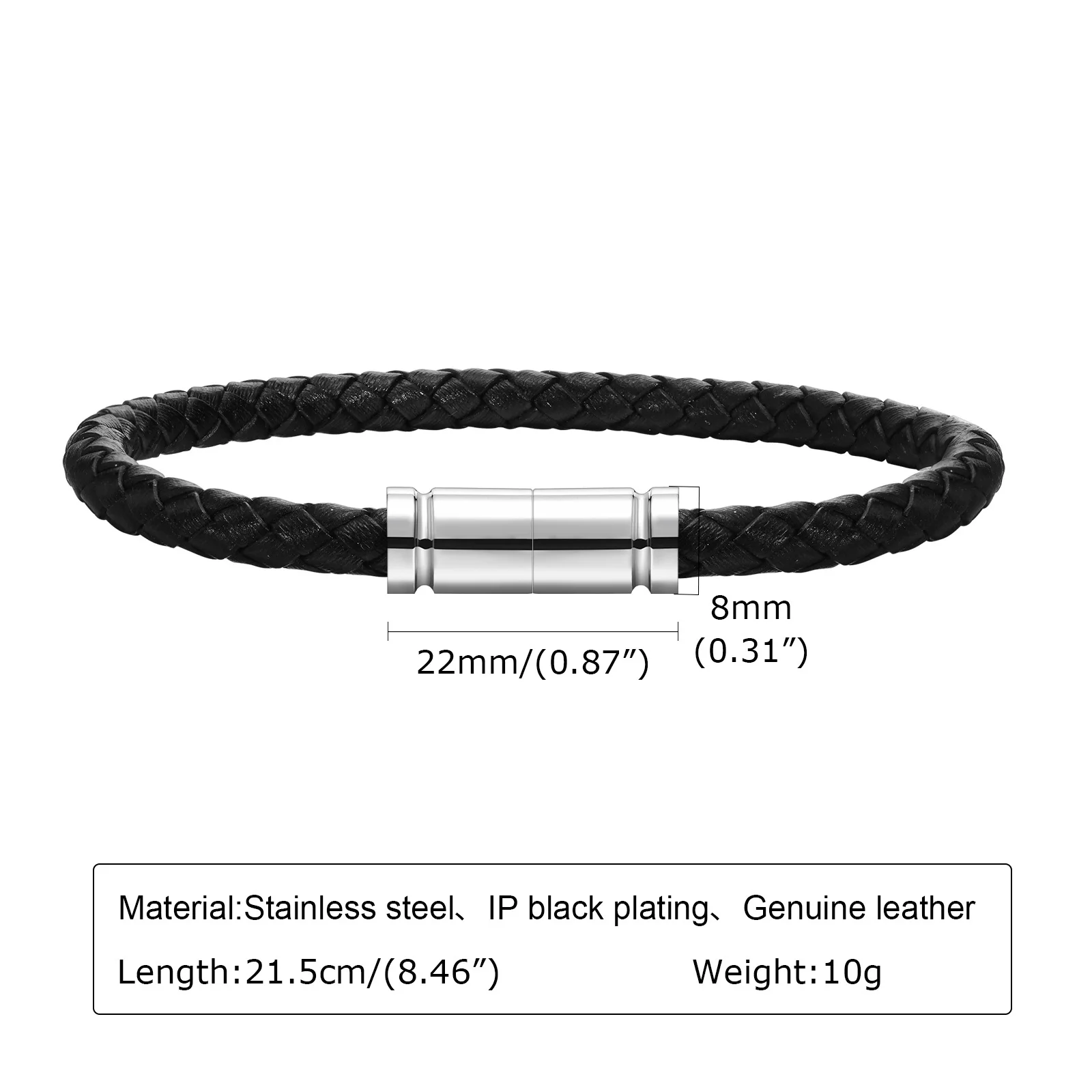 Vnox Black Leather Men Bracelet, Casual Fashion Braided Leather Rope Chain Wristband Gift for Him Jewelry