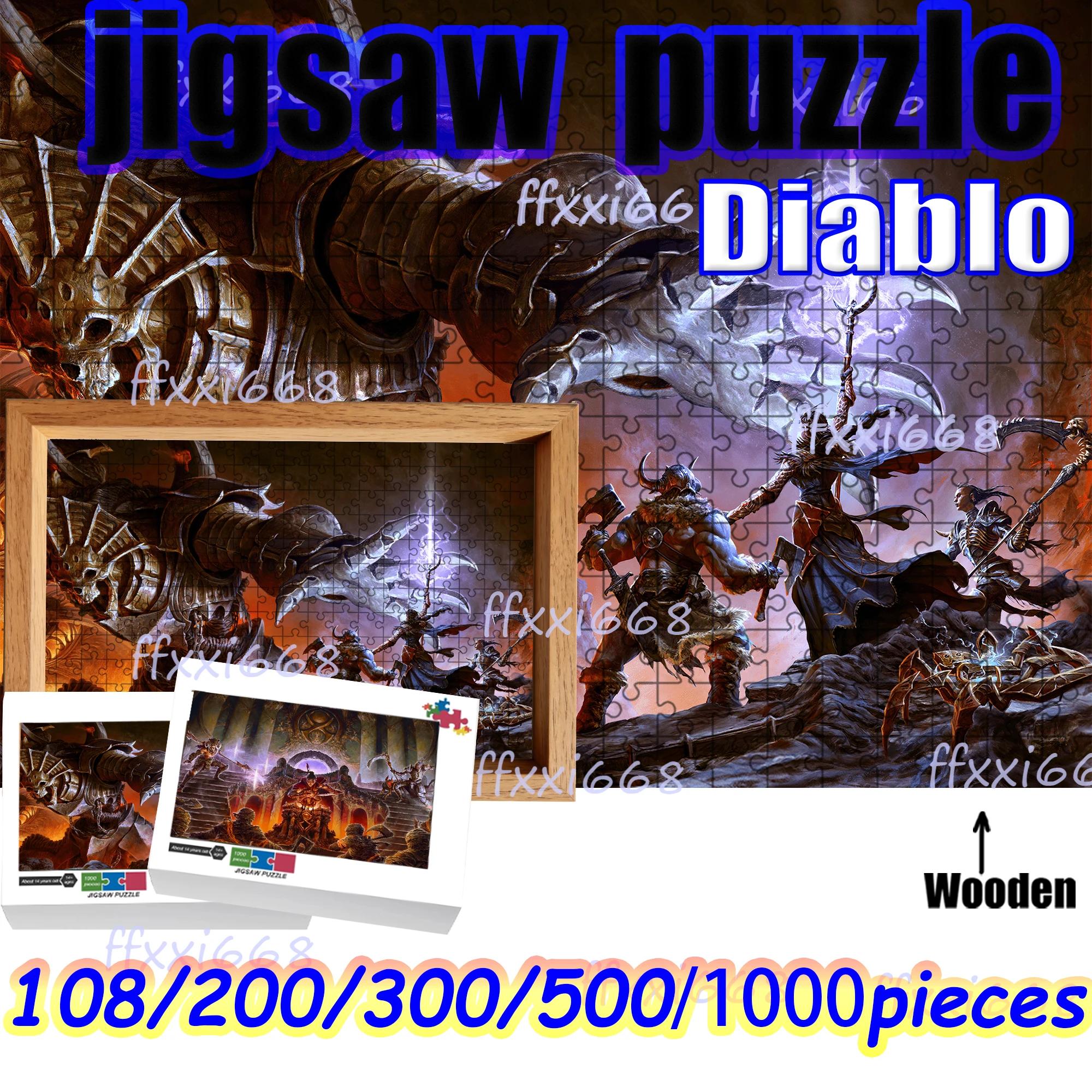 

Деревянный пазл Diablo IV, 108/200/300/500/1000 деталей, высококачественный подарок, веселая игра для вечеринок