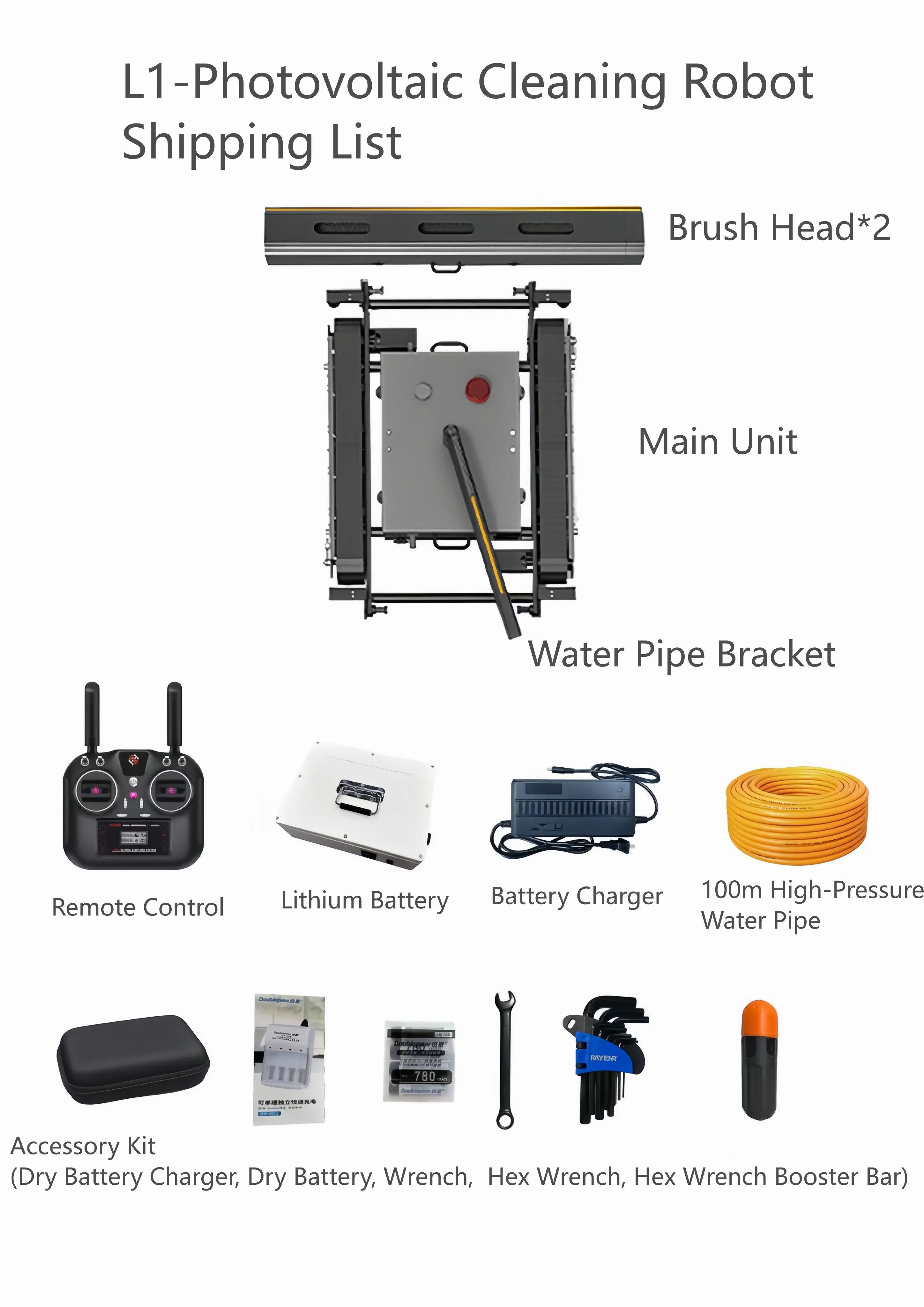 Custom Solar Panel Cleaning Robot, Rotating Brush and Scraper