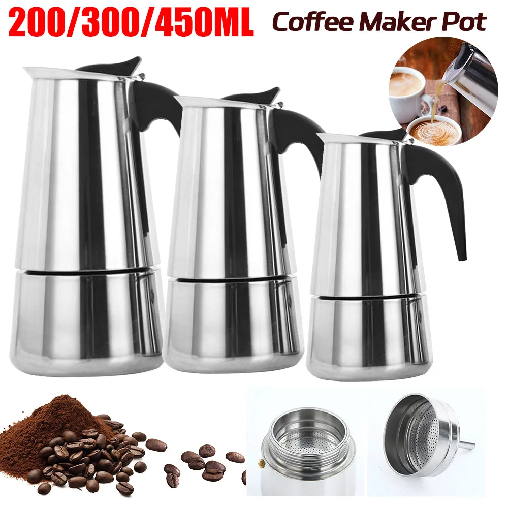 450ML Stainless Steel Filter Moka Pot Caffe Machine Espresso Cups Coffee Makers Latte Percolator Stove Top Moka Coffee Maker