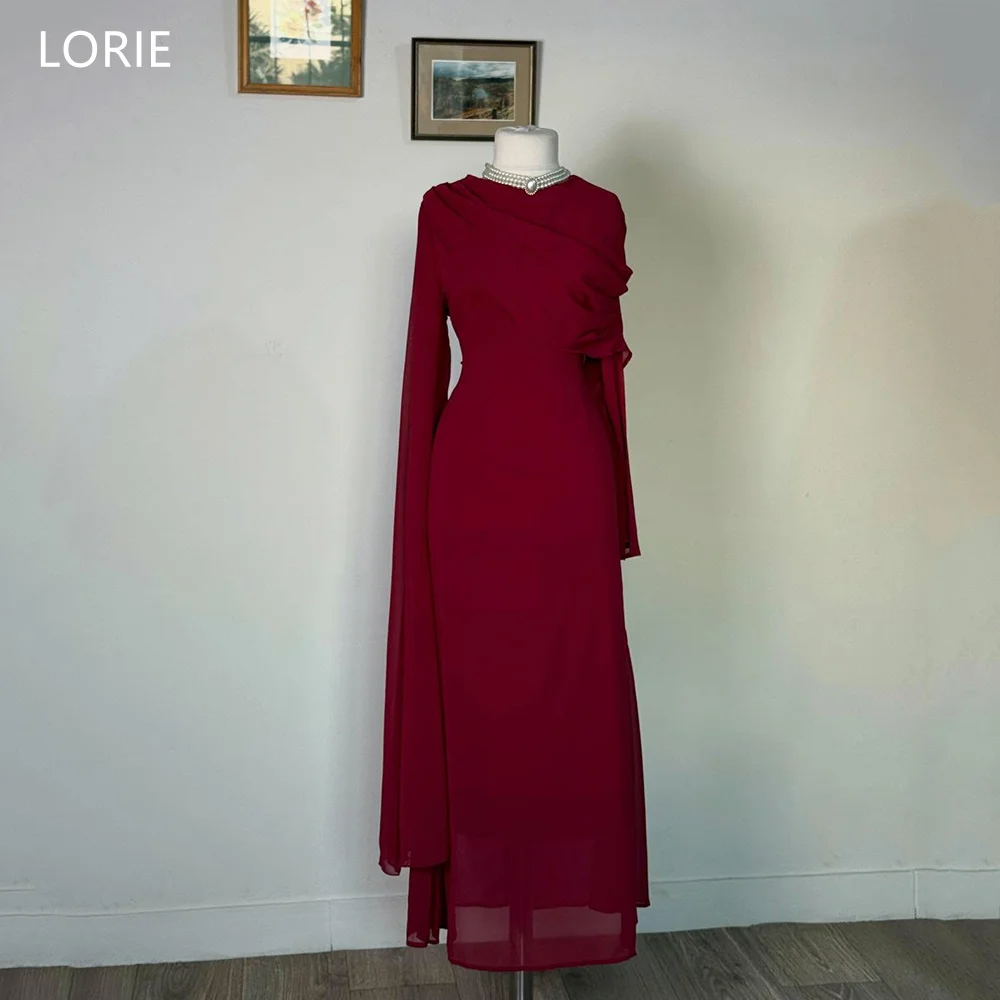 

LORIE Chic Burgundy Chiffon Evening Dresses Pleated Full Sleeves Party Dress A-Line Floor-Length Prom Gowns Customized