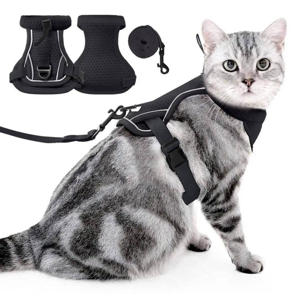 

Reflective Design Cat Harness Vest Adjustable Vest Breathable Pet Walking Harness Comfortable Escape Proof Cat Traction Rope