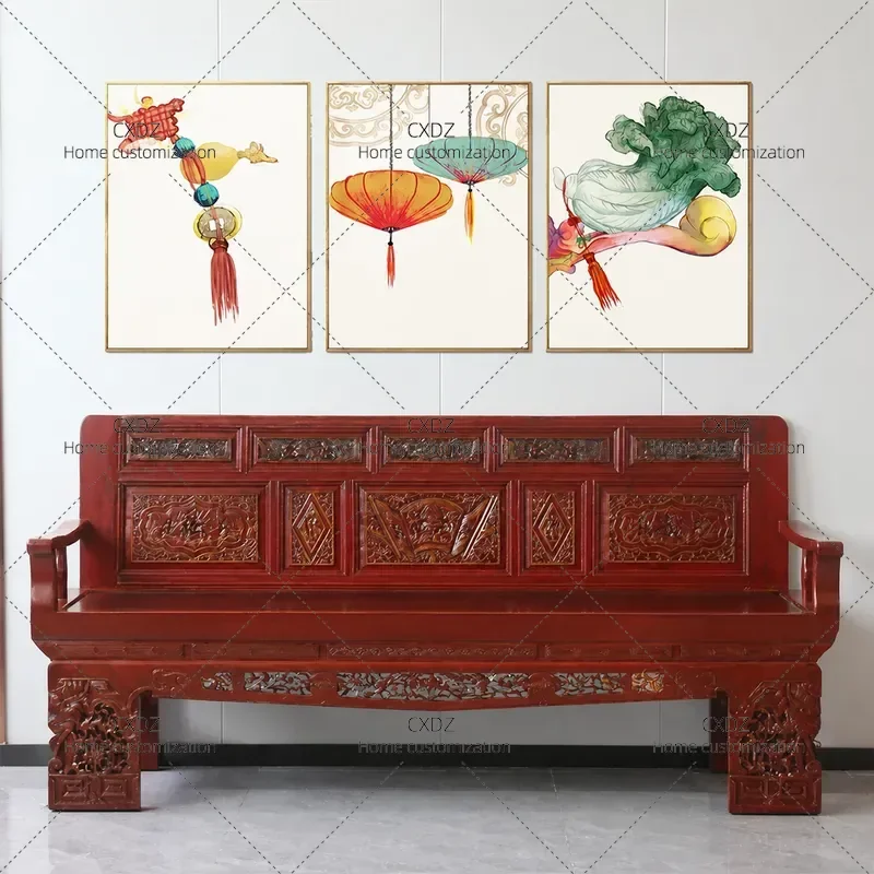 Ming Qing Style Antique Carved Gold Painted Solid Wood Armchair Hotel Club Decorative Chair Republic of China Arhat Bed Sofa