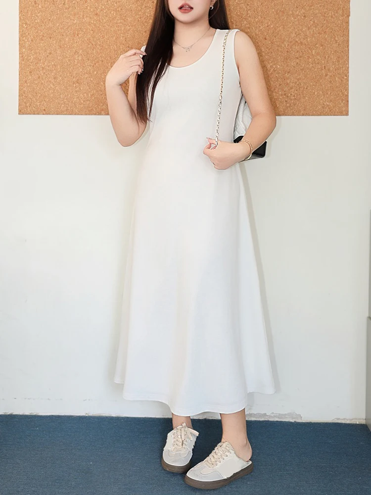 

Cloud White Knit U-collar Slim Waist A-line Tank Dress Plus Size 2025 Autumn Casual Premium Sleeveless Women Sundress