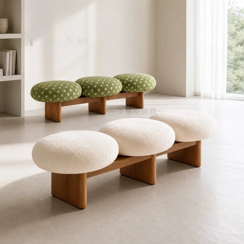 Simple solid wood bench, bedroom bedside stool, cream style foyer entry shoe changing stool