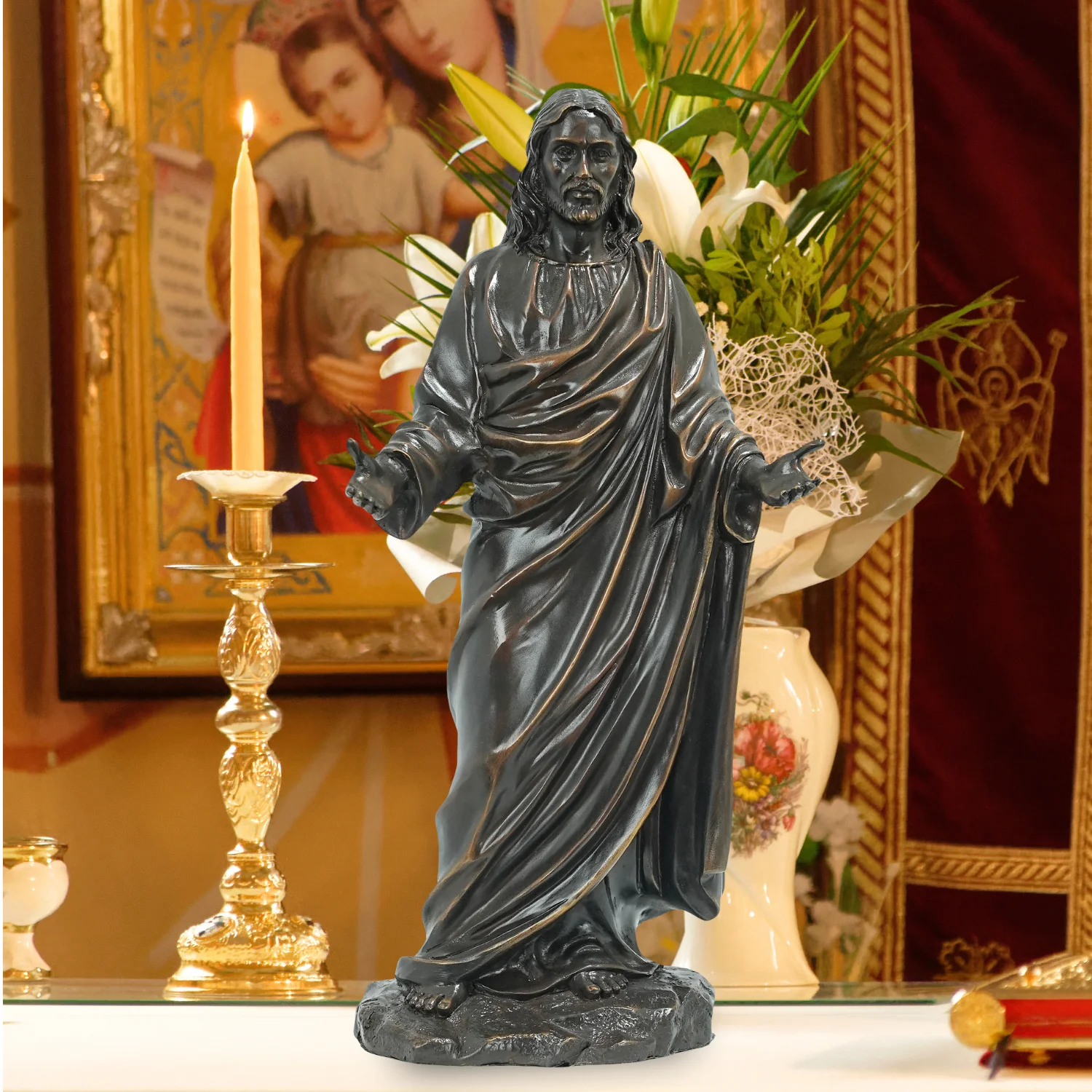 

31cm Bronze Jesus Sculpture Christ Blessing Jesus Bronze Statue Church Bronze Figurines Home Decor Ornaments Antique Crafts