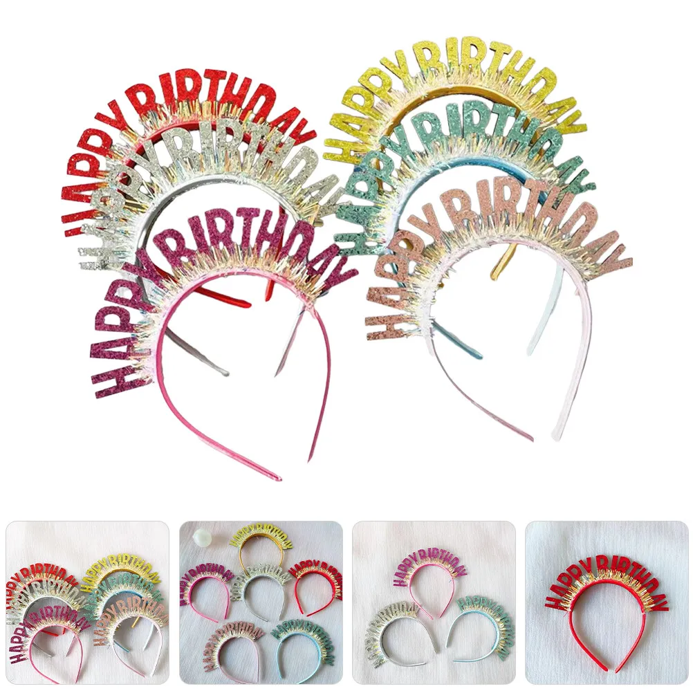 6Pcs Birthday Party Headbands Glitter Shiny Headbands for Comfortable Non Slip Festive English Letter Print Celebration