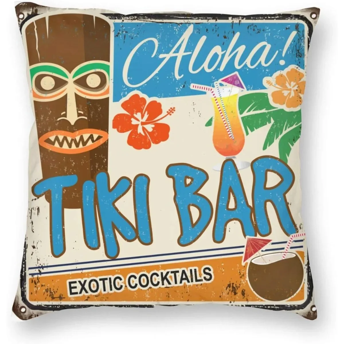 Tiki Bar Decorative Throw Aloha Pillow Covers Summer Pillows Case Square Cushion Cover Standard Pillowcase for Sofa 45x45cm