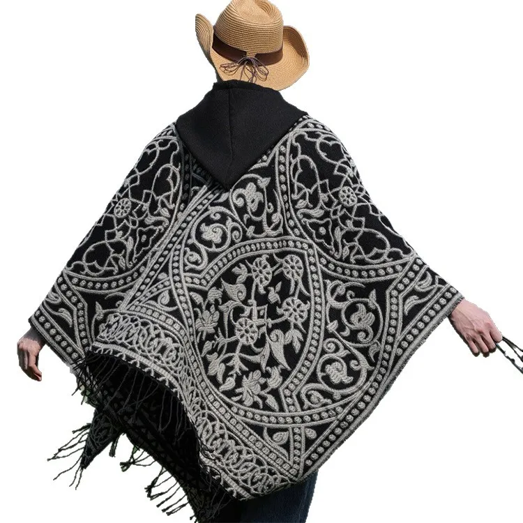 2025 جديد الرجال تقليد الصوف شال كيب عبر الحدود الساخن بيع مقنعين المنسوجة شق كيب الخريف والشتاء المعطف عباءة P8 #5