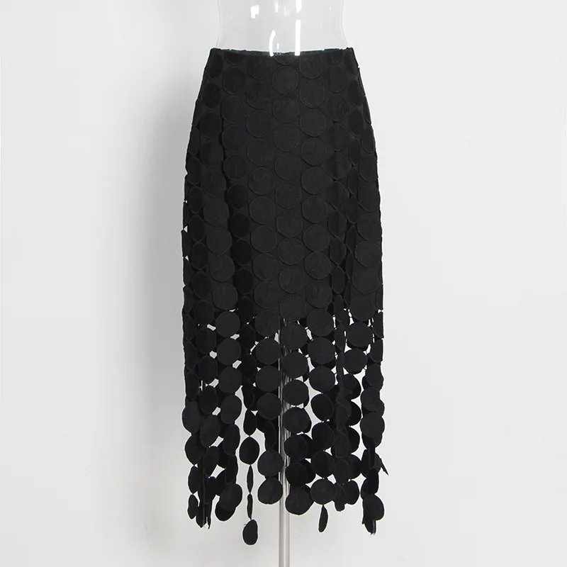 ZAMOR French Hollow Out Midi Skirt 2026 Summer New Fashion High Waist Fringe High-End Irregular Women Skirt