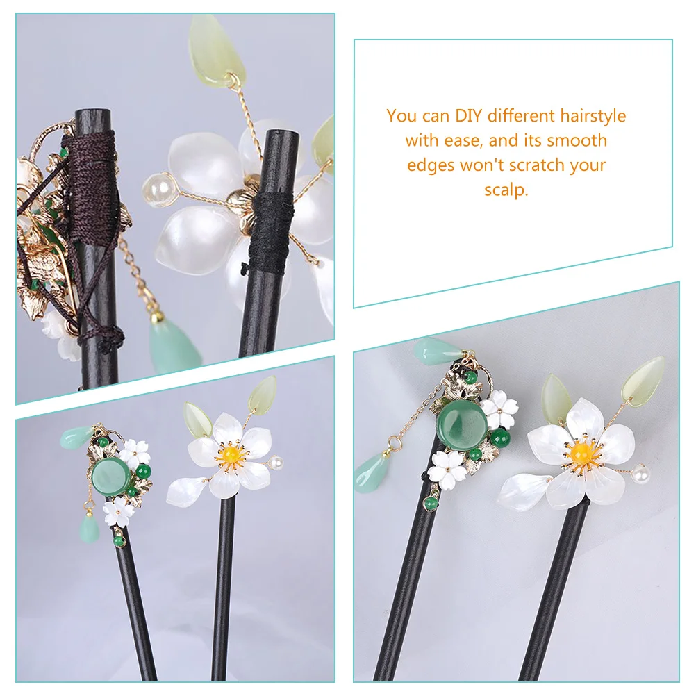 

2pcs Tassel Hairpin Stick Dangle Sticks Bun Chinese Accessories Flower Glass Retro Hair Sticks for Long Hair into